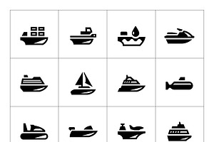 Set icons of water transport, a Solid Icon by motorama