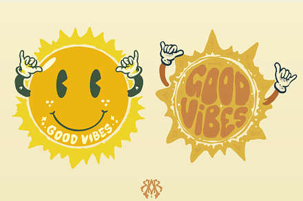 Good Vibes Sunshine Vintage Style, a Seasonal Illustration by Krizvector Artwork Shop