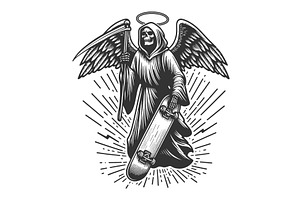 Grim Reaper Angel With Skateboard