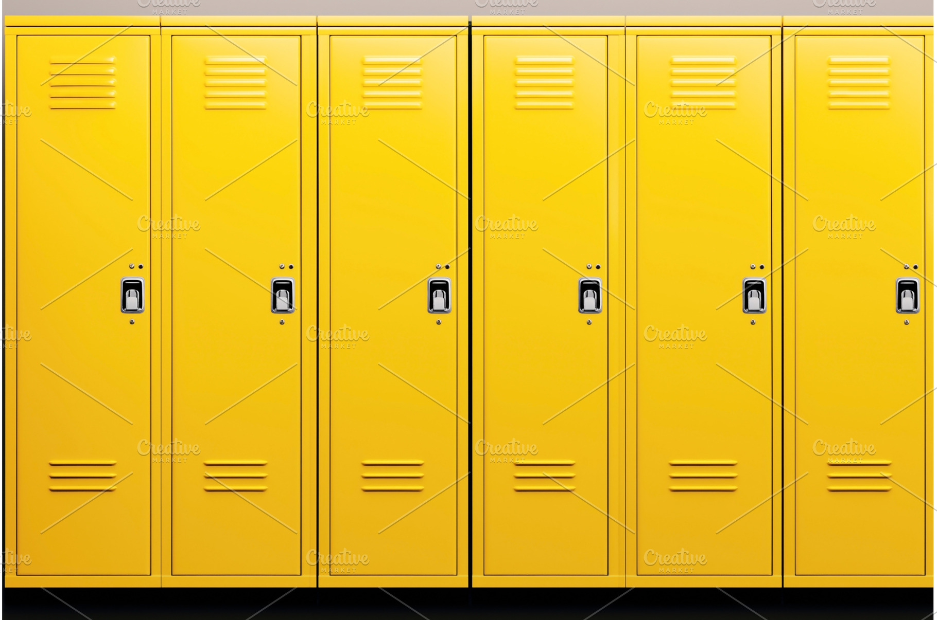 A row of closed yellow lockers with, a School & Education Photo by Sergey Kotenev