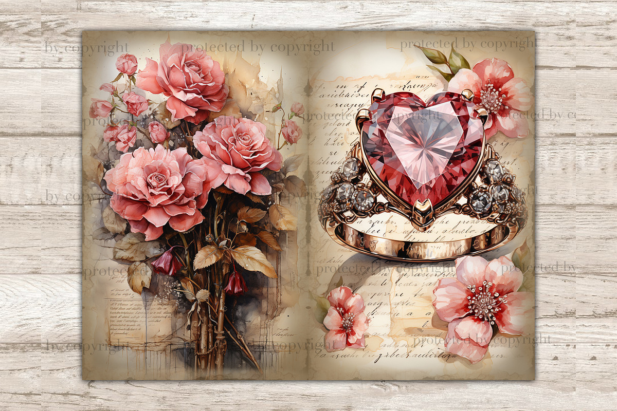 Victorian Valentine Day Junk Journal, a Decorative Illustration by GlamArtZhanna (Photo 2 of 9)