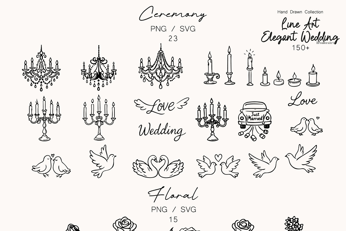 Hand Drawn Elegant Wedding 150+ SVG, an Object Illustration by DreamoraArt (Photo 6 of 12)