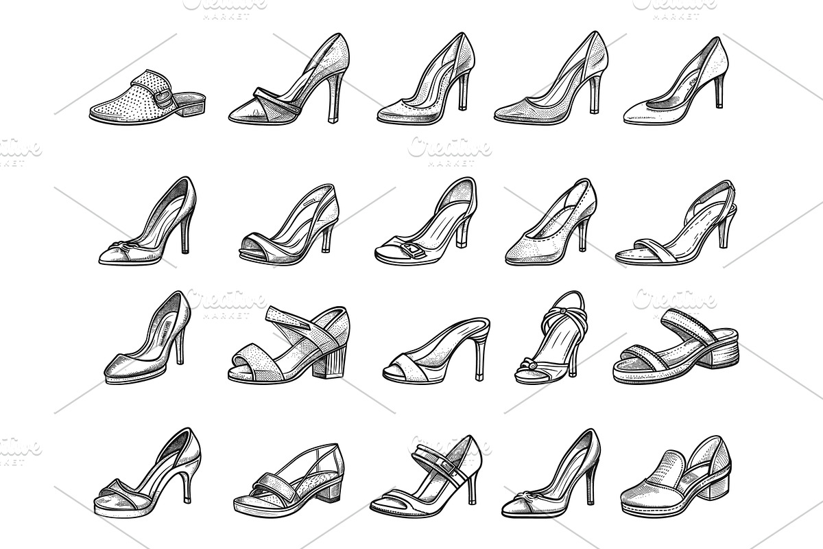 Womens Heeled Shoes Sandals. Doodle, an Object Illustration by LadadikArt