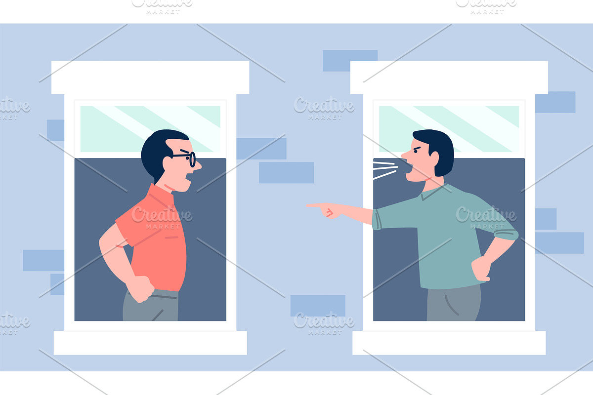 Male neighbors fight. Men scream, a Person Illustration by LadadikArt