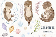 Lovely sea otters animal clipart, an Animal Illustration by Watercolor Nastasia Art (Thumbnail 2 of 5)