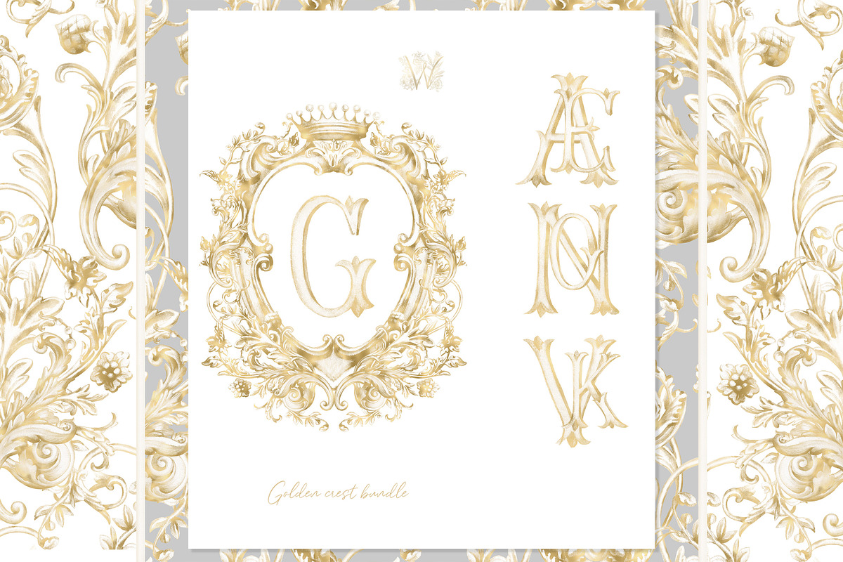 Gold Wedding Crest Watercolor Set, a Decorative Illustration by WonderWonder (Photo 3 of 9)