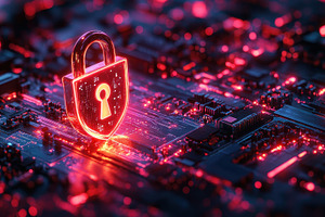 Cyber Security Digital Lock Red Neon, a Photo by Pixeness Studio