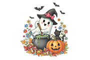 Halloween Ghost Stir the Pot Fall, an Illustration by CraftArtStudio (Thumbnail 1 of 4)
