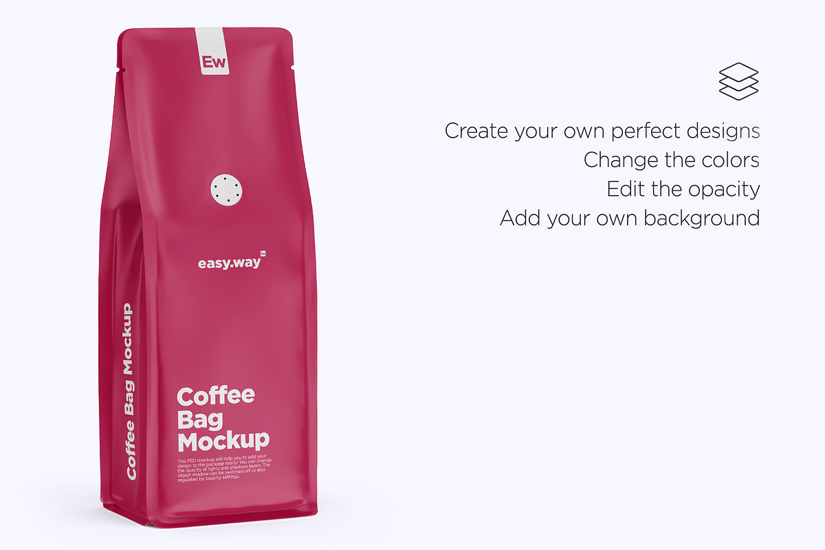 Coffee Bag with Valve PSD Mockup, a Packaging Mockup by easy.way (Photo 4 of 6)
