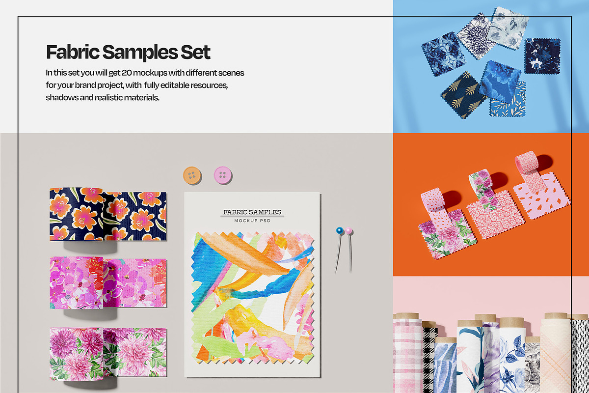 Fabric Sample Swatch Mockup Set, a Packaging Mockup by Mego-studio (Photo 3 of 7)