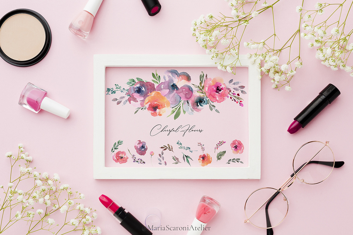 Cheerful Flowers-Watercolor Clipart, a Decorative Illustration by MariaScaroniAtelier (Photo 5 of 7)