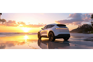 Sleek electric SUV parked on a, a Nature Photo by Igor Tichonow