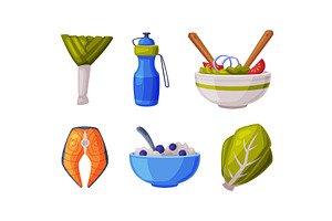 Healthy Lifestyle Objects with Food, a Food Illustration by TopVectors