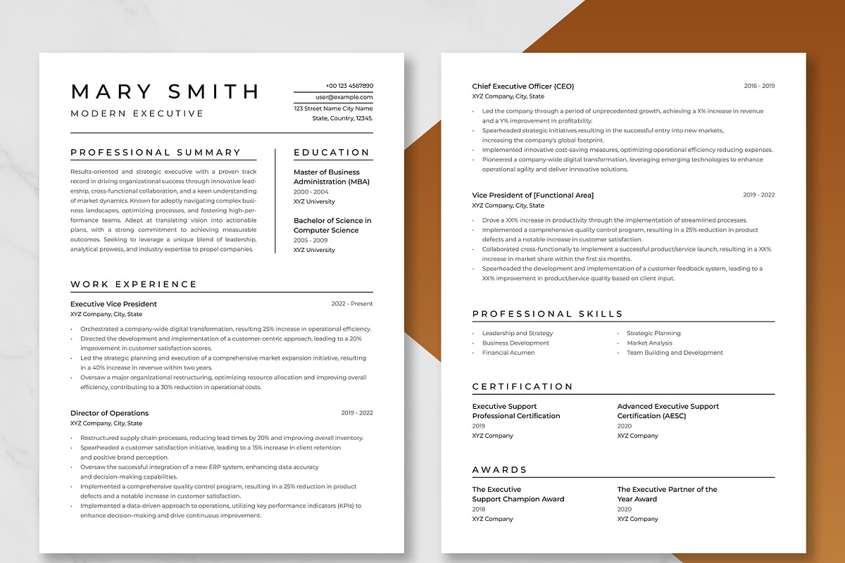 Modern Executive Resume Template, a Resume Template by ResumeInventor (Photo 3 of 9)