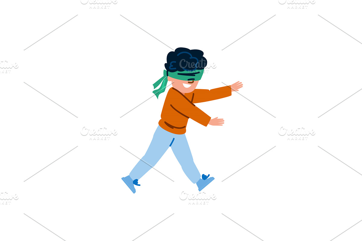 Blindfolded boy playing hide and, a Sport Illustration by pikepicture