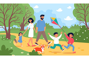 Summer nature family walk. Parents, a Person Illustration by YummyBuum