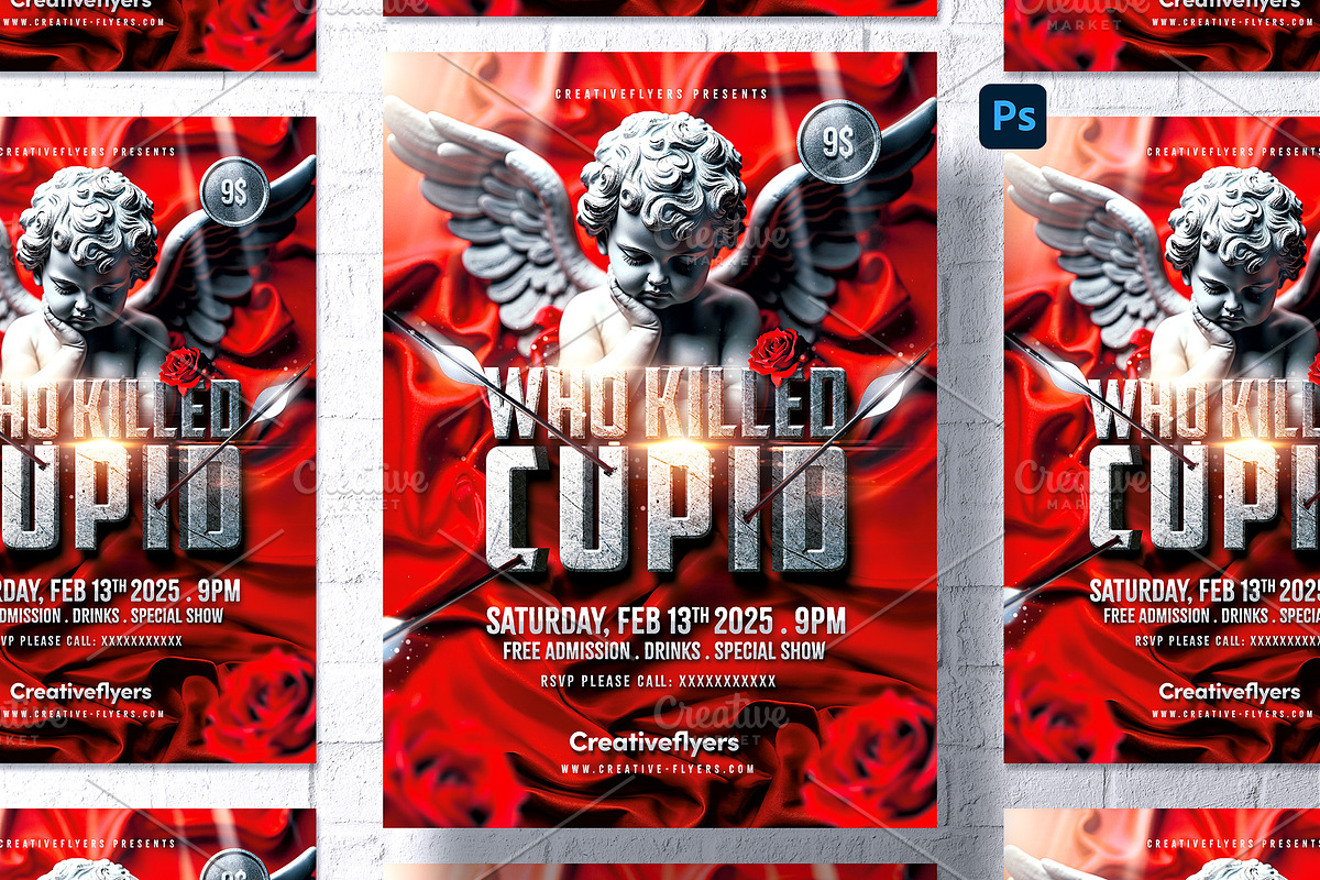 “Who Killed Cupid” Valentine's Flyer, a Print Template by Rome B Creation