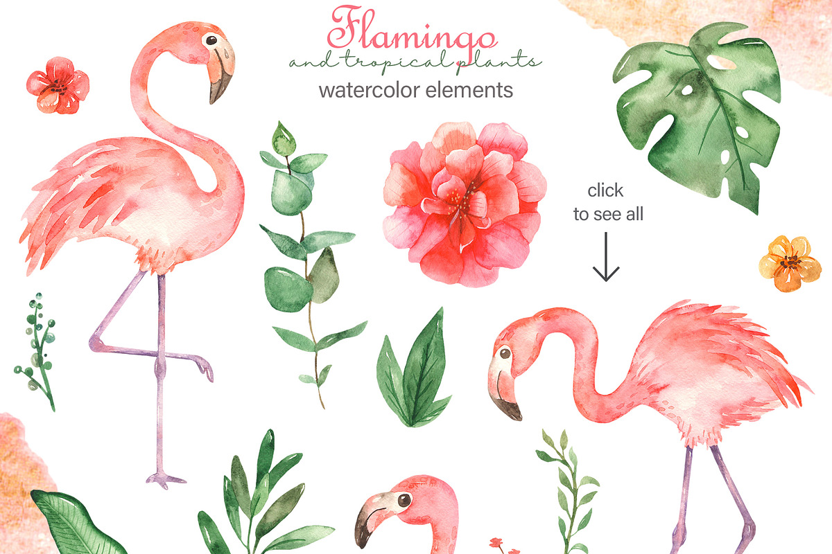 Flamingos and tropics Watercolor, an Illustration by Marina Ermakova (Photo 2 of 13)