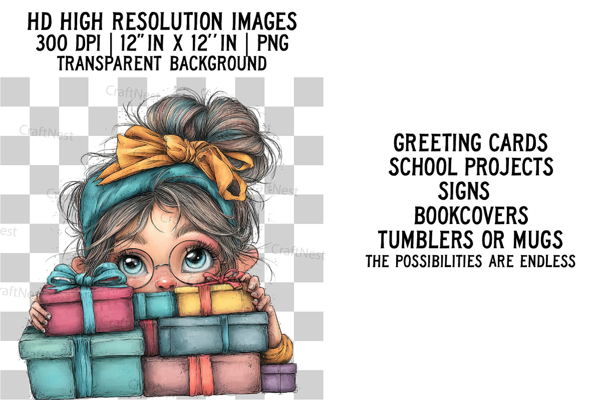 Quirky Girl Peeking Clipart, an Illustration by Craft Nest (Photo 2 of 6)