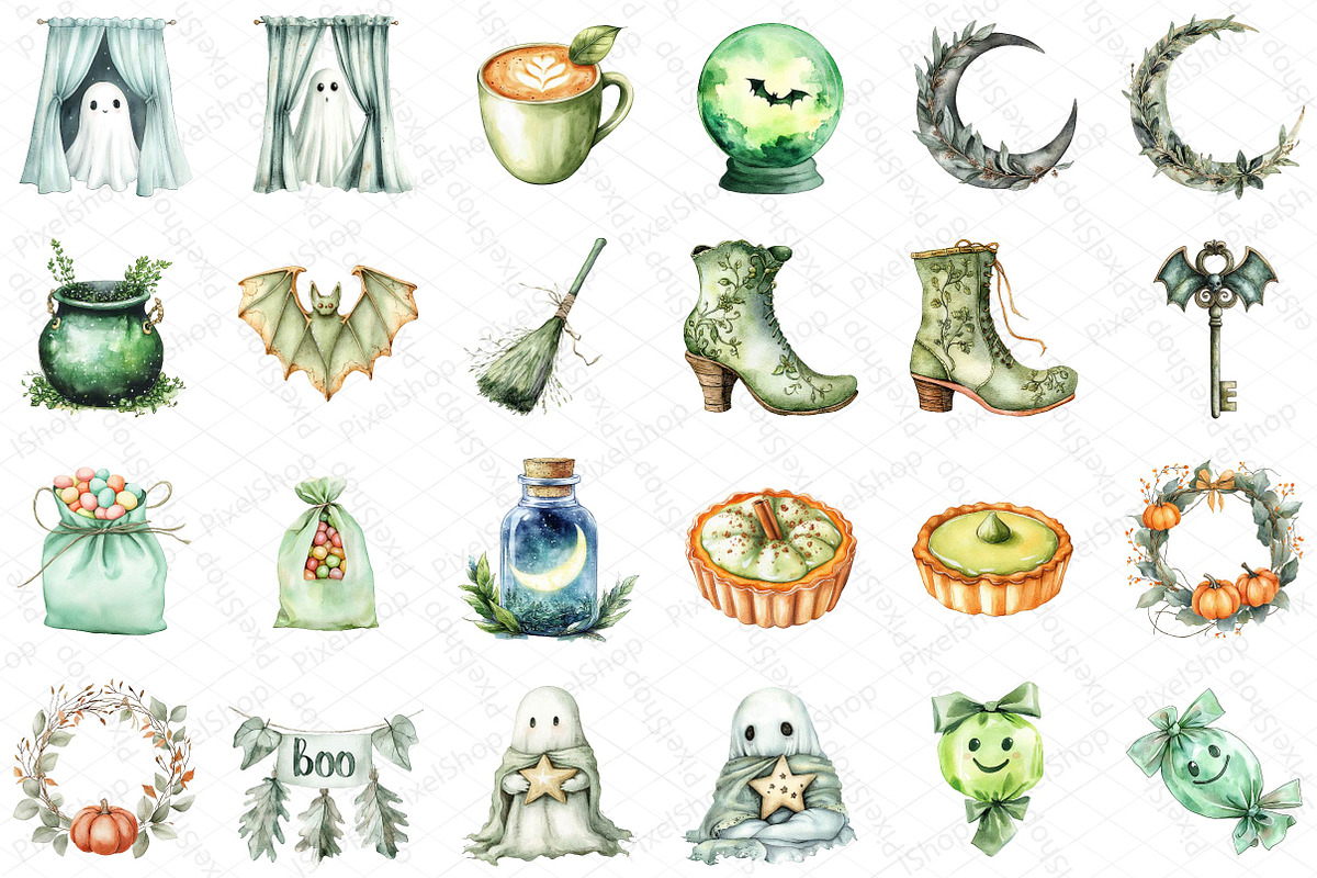 Sage Green Halloween Clipart, an Illustration by DreamPrint404 (Photo 3 of 5)