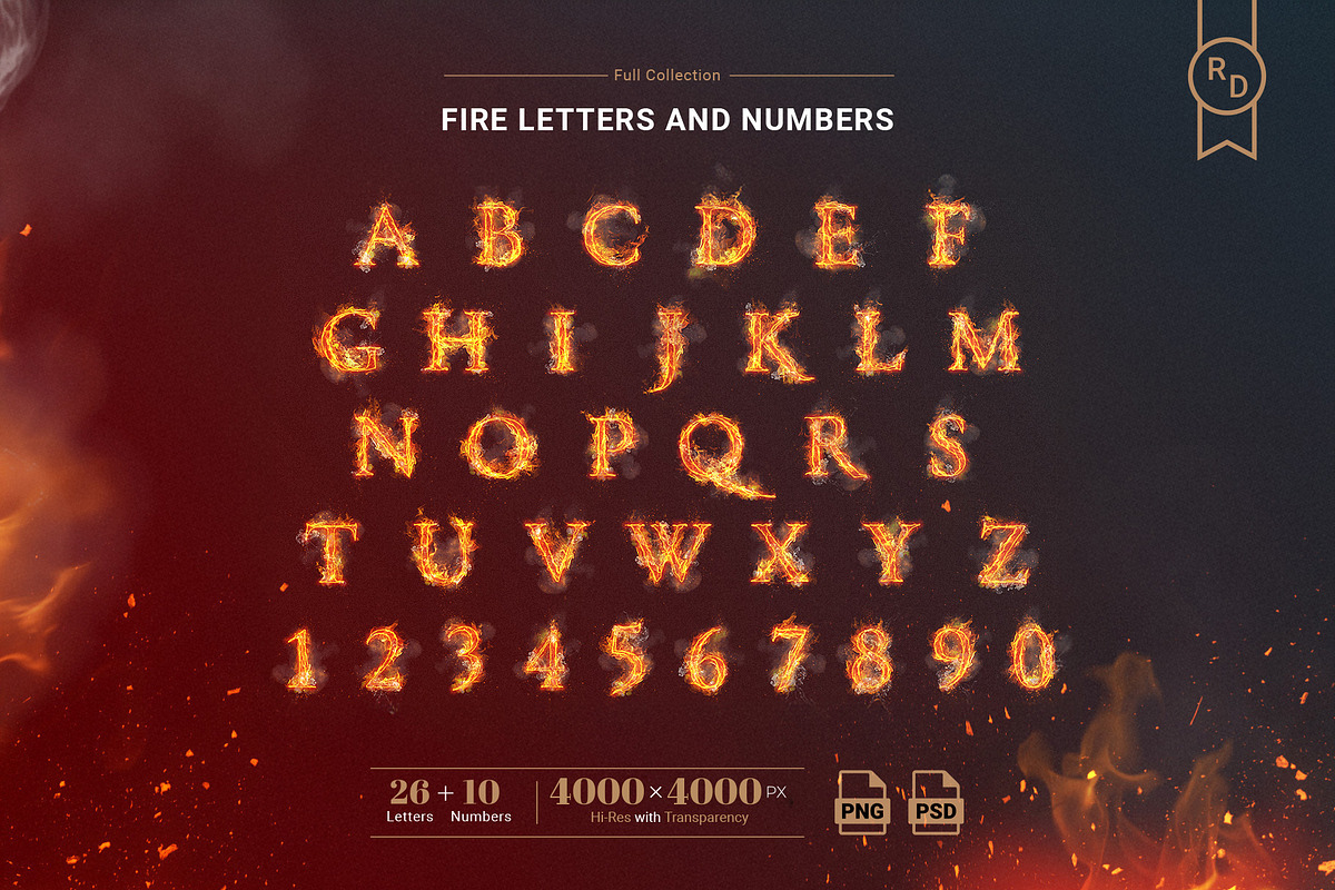 Fire font. Fire letters and numbers