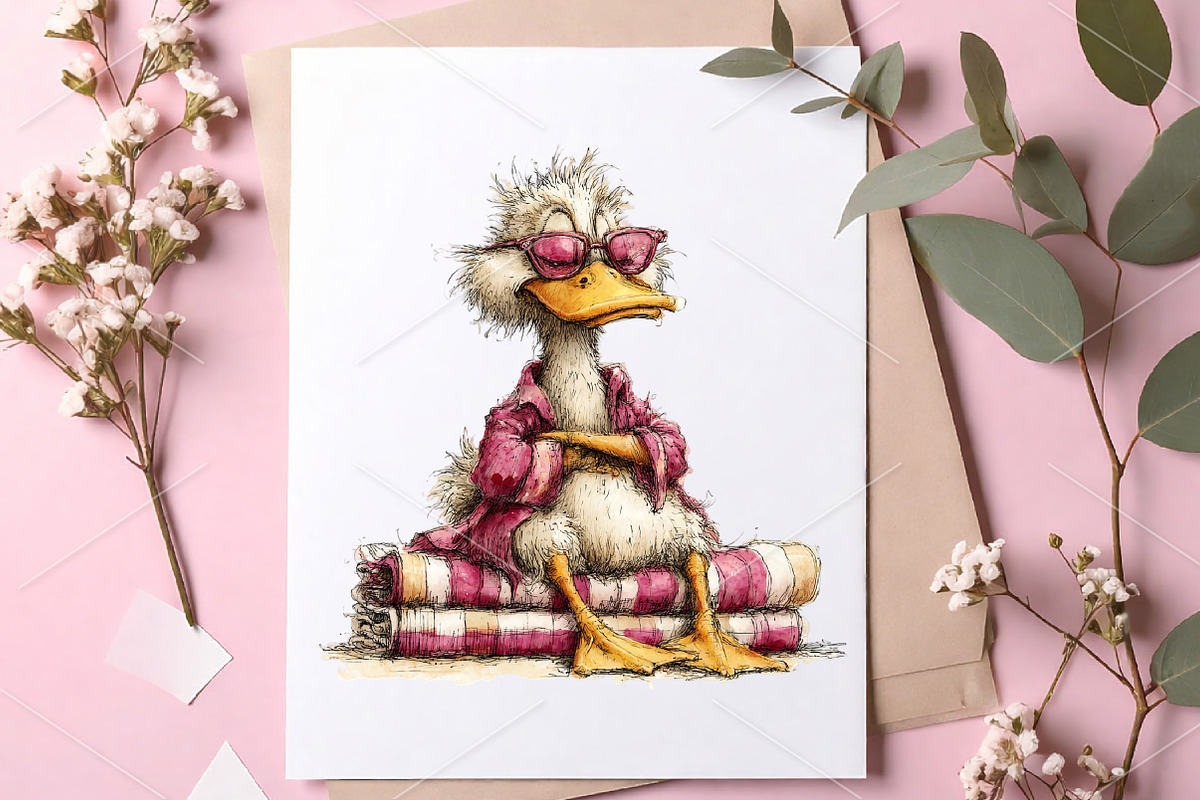 Whimsical Summer Beach Duck Clipart, an Illustration by Canvas Craft (Photo 7 of 7)