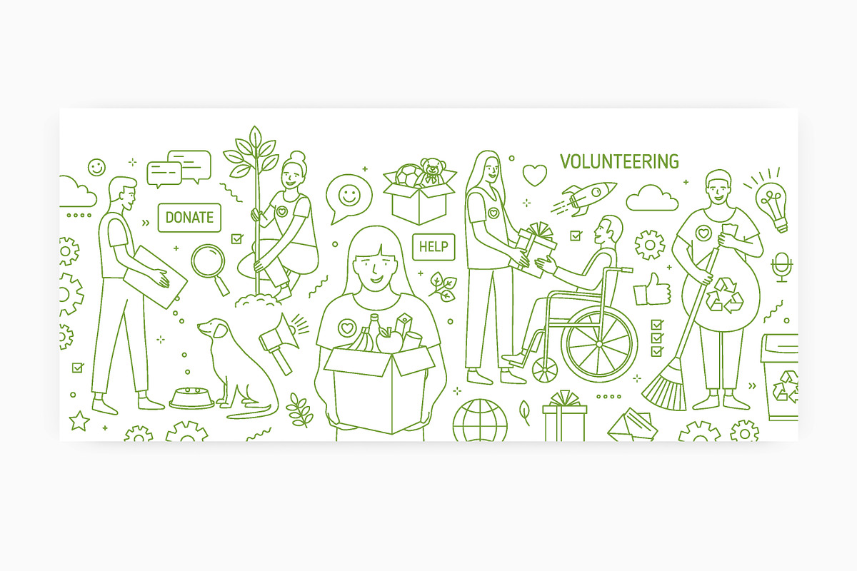 Volunteering, line art banners, a Person Illustration by Good Studio (Photo 3 of 4)