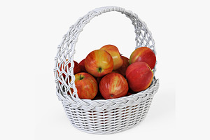 Wicker Basket 04 White With Apples