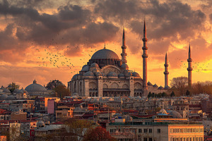 Sunset over Istanbul Mosque and City, a Photo by Pixeness Studio