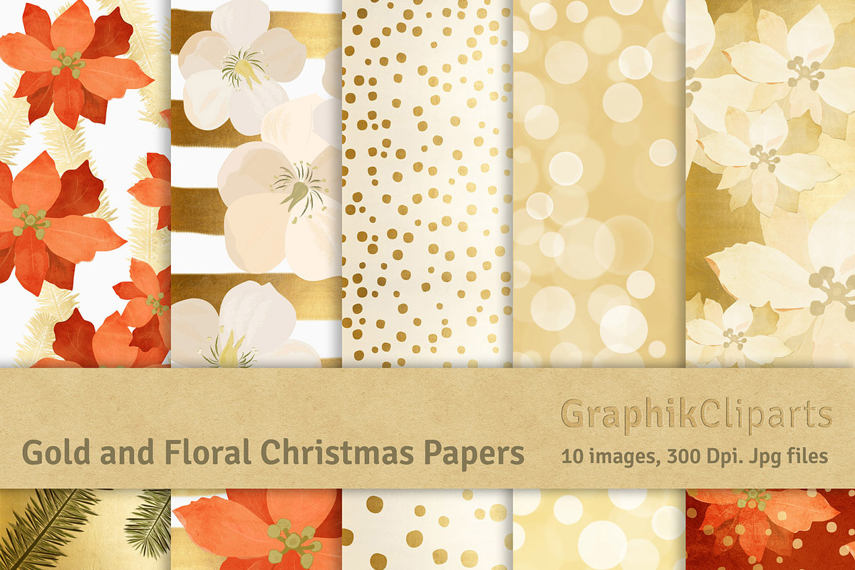 20% OFF! Floral Gold Christmas Pack, an Illustration by Chus Moreno Studio (Photo 5 of 7)