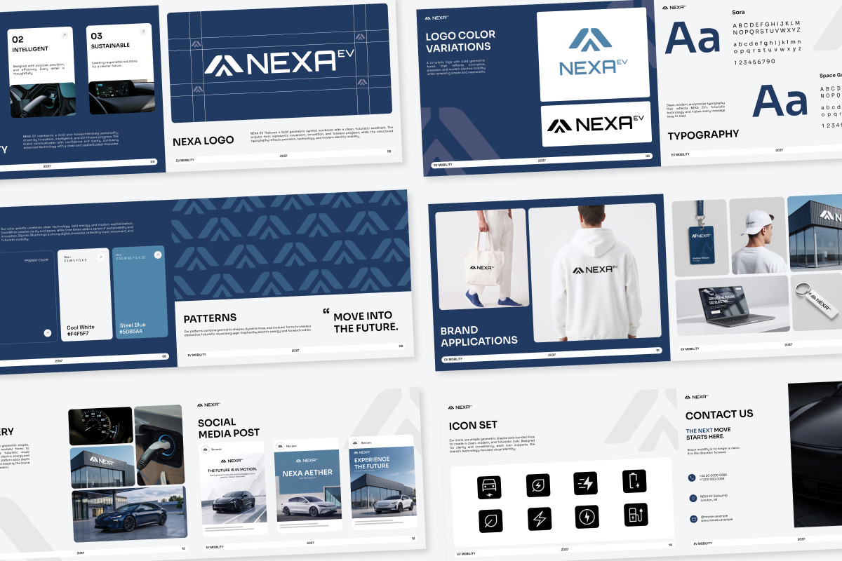 Nexa EV Futuristic Brand Guidelines, a Branding & Logo Template by trabaskriya (Photo 5 of 6)