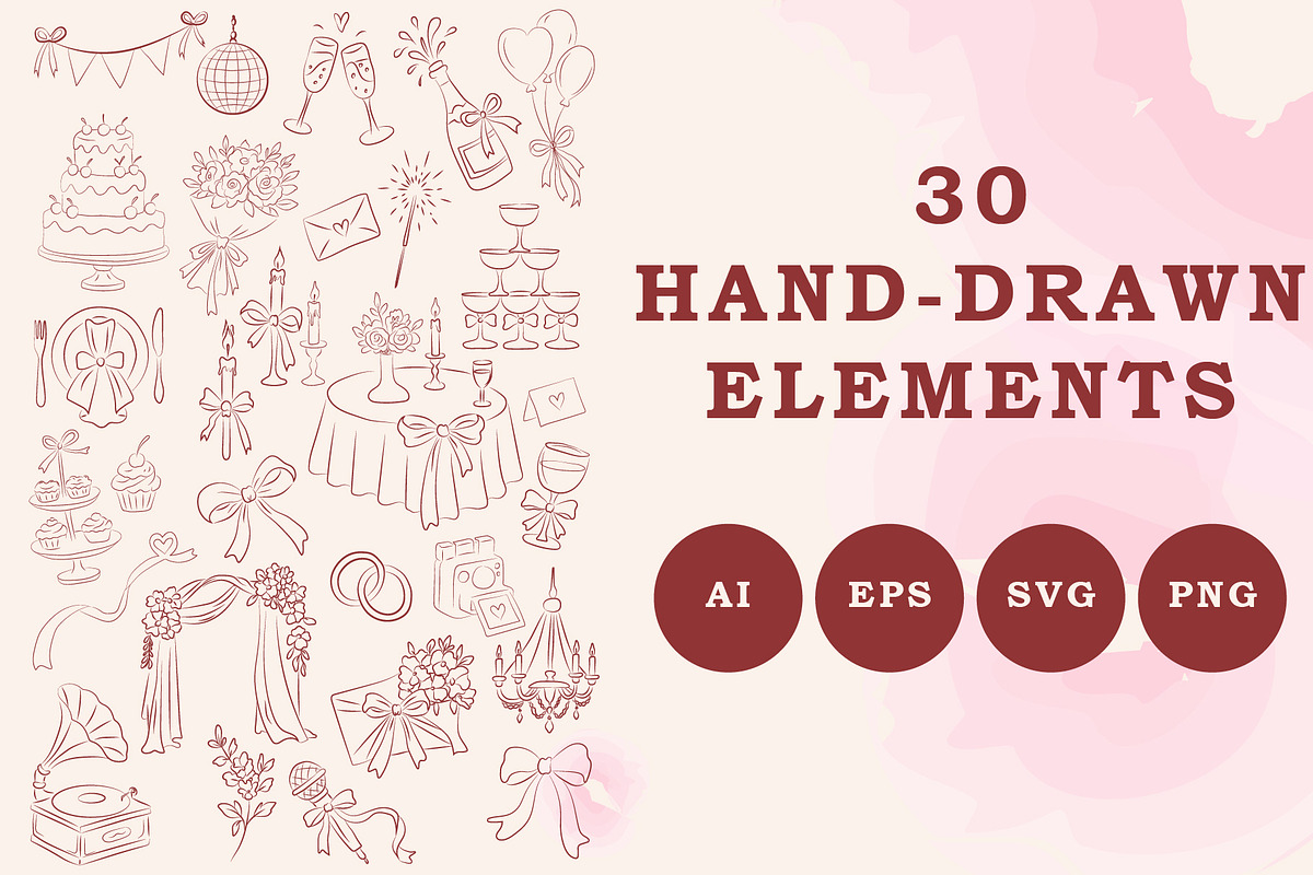 Hand Drawn Wedding Illustration Set, an Outline Icon by OREHOVKA (Photo 2 of 3)
