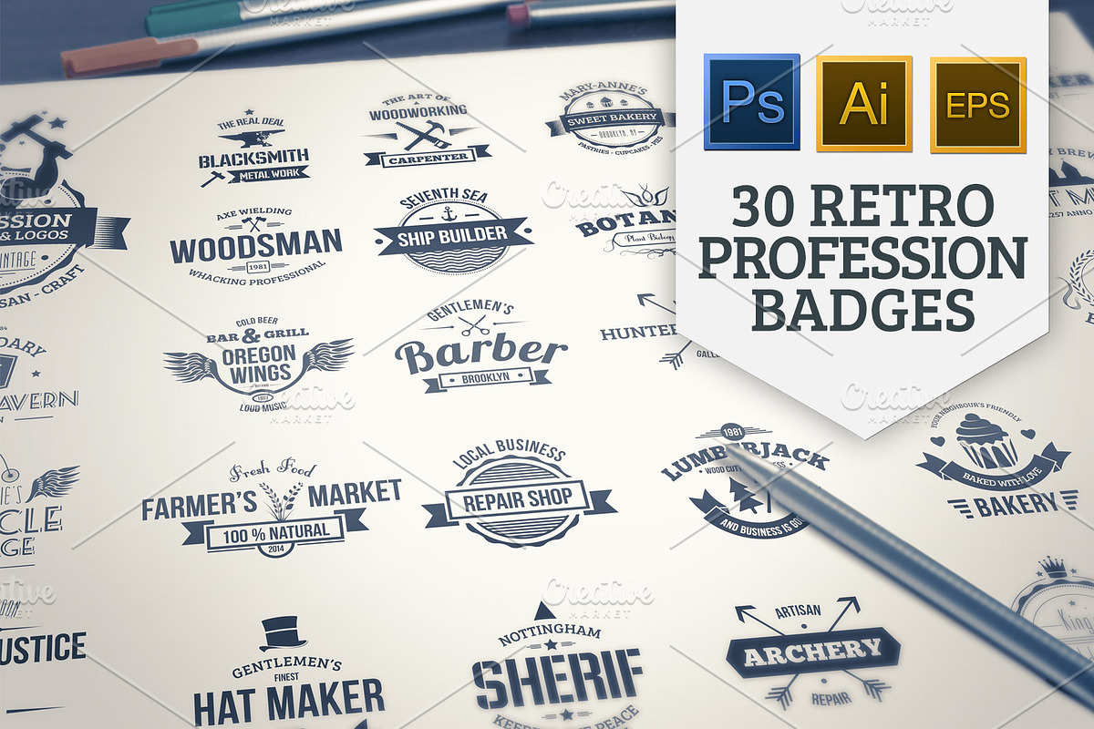 BIG Vintage Insignia Bundle 60% off, an Object Graphic by Mikko Lemola (Photo 2 of 8)