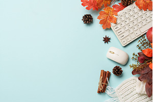 Autumn workspace flat lay background, a Food & Drink Photo by Nadia-nb