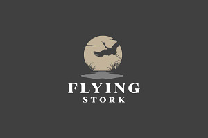Flying Stork, Sunset Silhouette Logo, a Branding & Logo Template by Glowin_studio