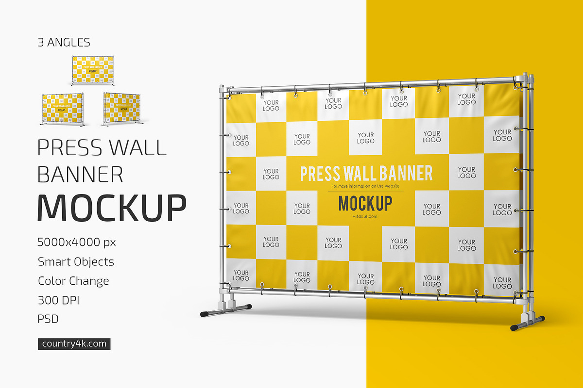 Press Wall Banner Mockup Set, an Advertising Mockup by Country4k (Photo 1 of 4)