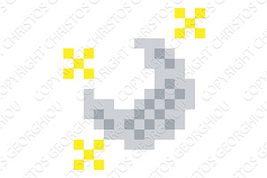 Moon and Stars Pixel 8 Bit Video, an Object Illustration by Christos Georghiou