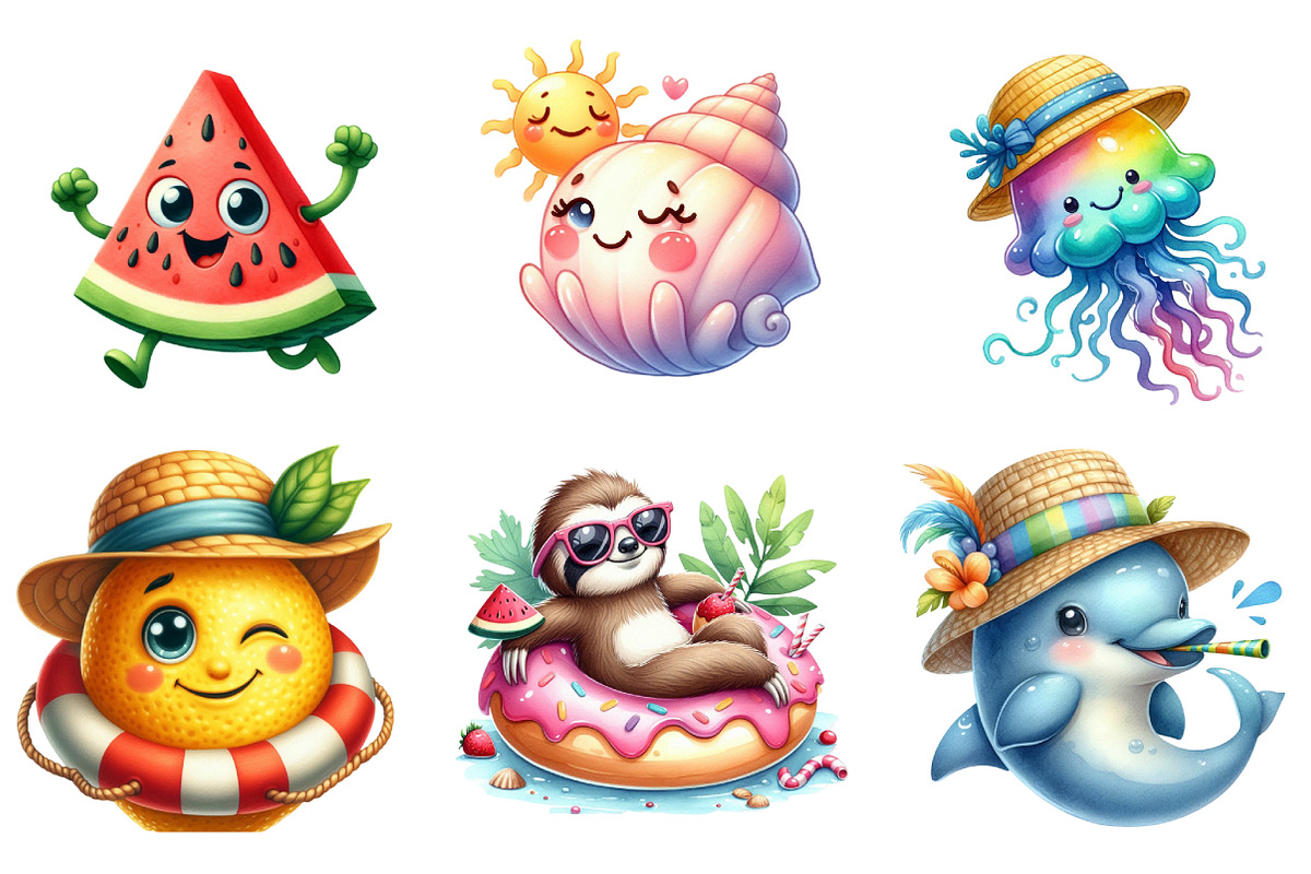 Watercolor Summer Funny Character, a Seasonal Illustration by DreamArtGraphic (Photo 4 of 4)