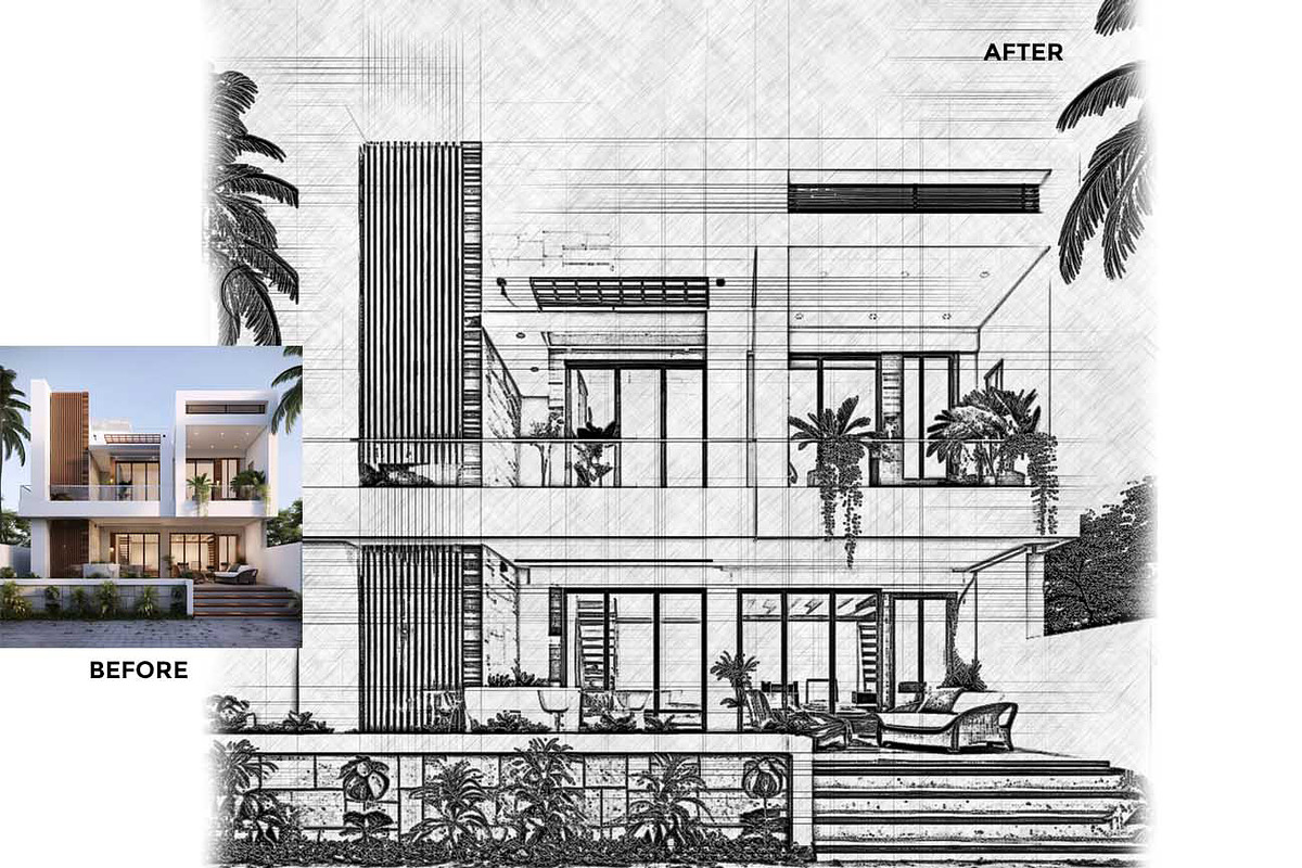 Architectural Pencil Sketch Pro, an Action Add-On by Studio Retouch (Photo 2 of 11)