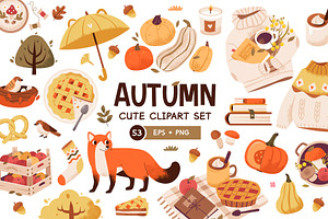 Autumn Clipart Set, a Seasonal Illustration by vik.stock