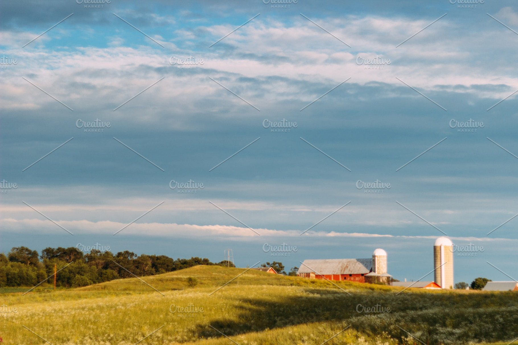 Sunset Farm Containing Farm Silo And Midwest