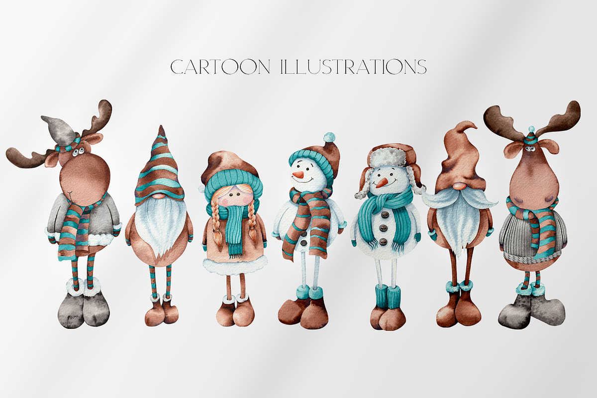 Christmas Snowmen Cartoons & Trees, an Animal Illustration by Jeanna Draw (Photo 3 of 13)