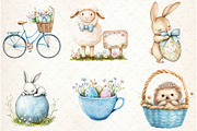 Easter Bunny Floral Clipart, an Illustration by Watercolor design (Thumbnail 2 of 4)