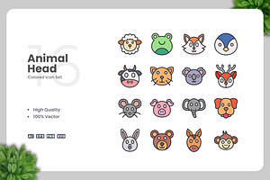 Animal Head Colored Icons, an Icon by Upnowgraphic