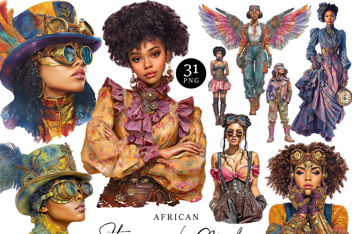 African Steampunk Girls Clipart, a Person Illustration by Design Scotch (Photo 1 of 8)