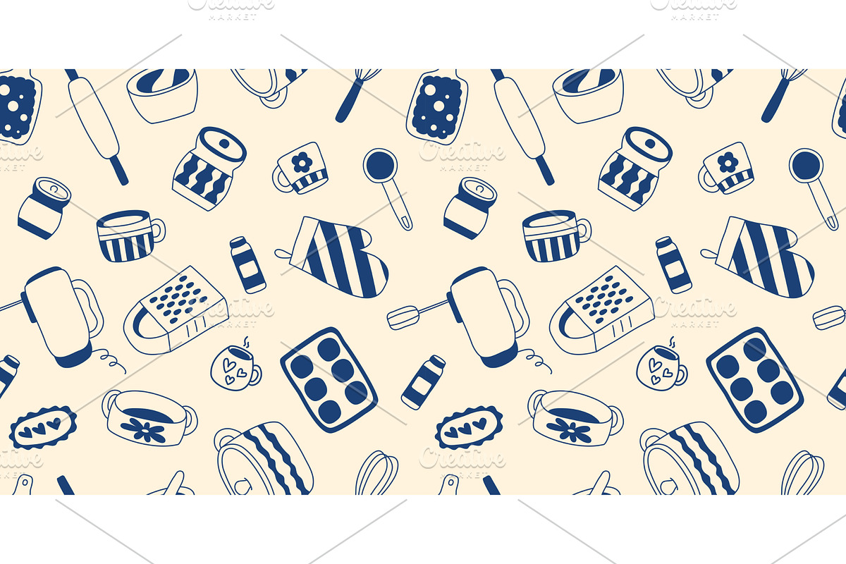 Hand-drawn print of kitchen utensils, a Food Illustration by Tati_Kli
