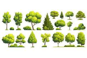 Trees cartoon set. Green tree, side, an Object Illustration by Stock-Smart-Start