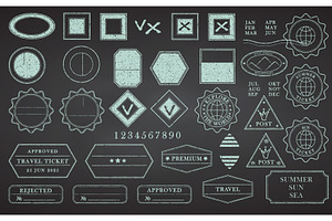 Blank postage rubber stamps on black, an Illustration by Zimages