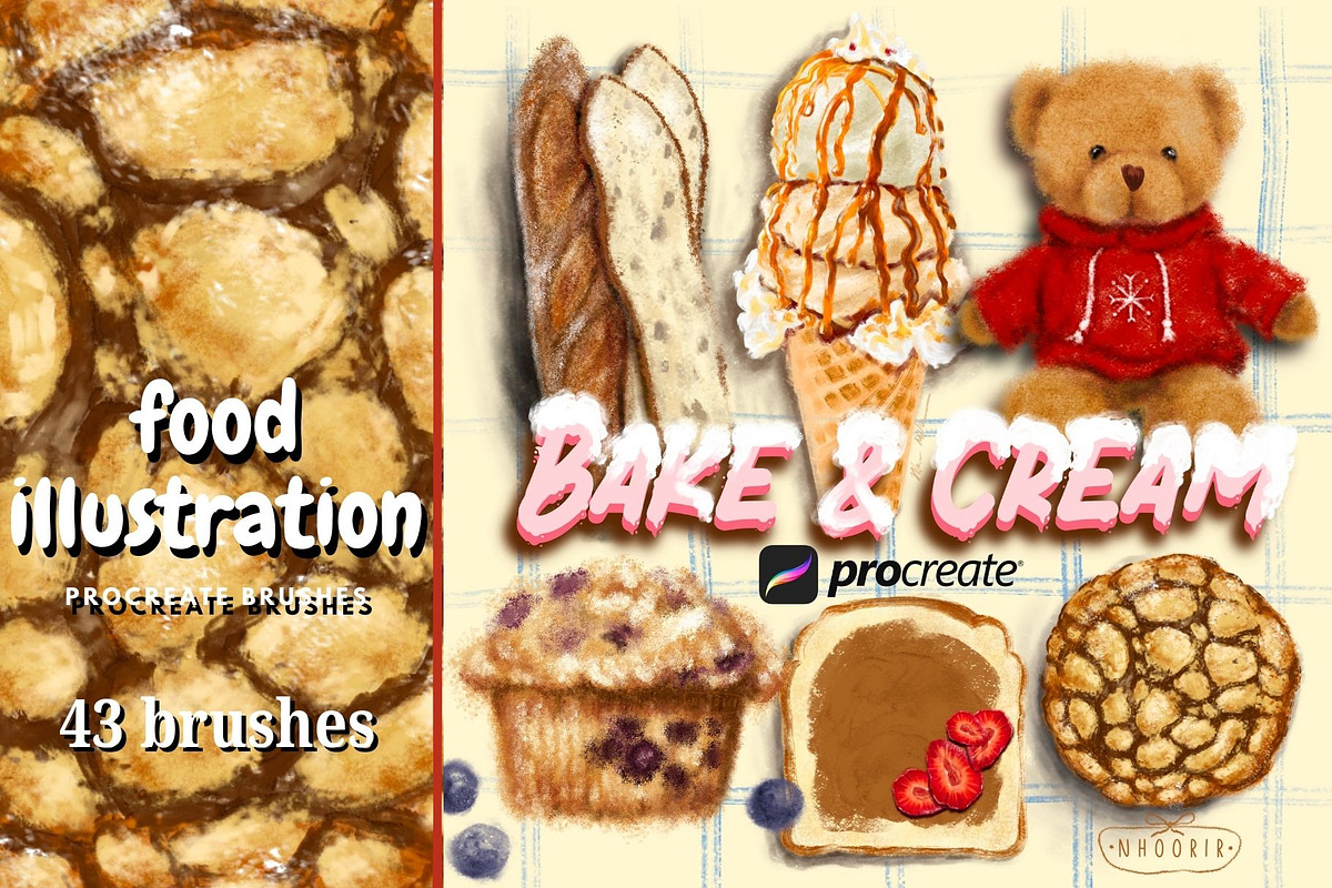 Procreate Food Brushes Bake & Cream, a Brush Add-On by Fashion Workshop Bkk (Photo 1 of 11)