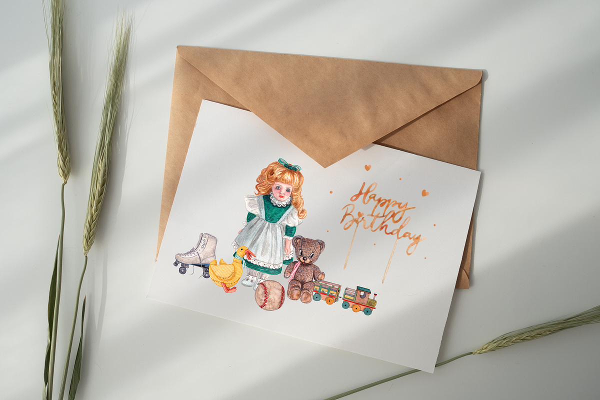 Vintage Toys Watercolor Clipart, an Illustration by MariaOrtegaDigitals (Photo 4 of 6)